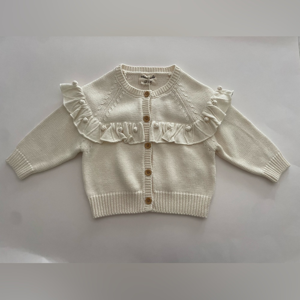 Ecru Knitted Ruffle Cardigan